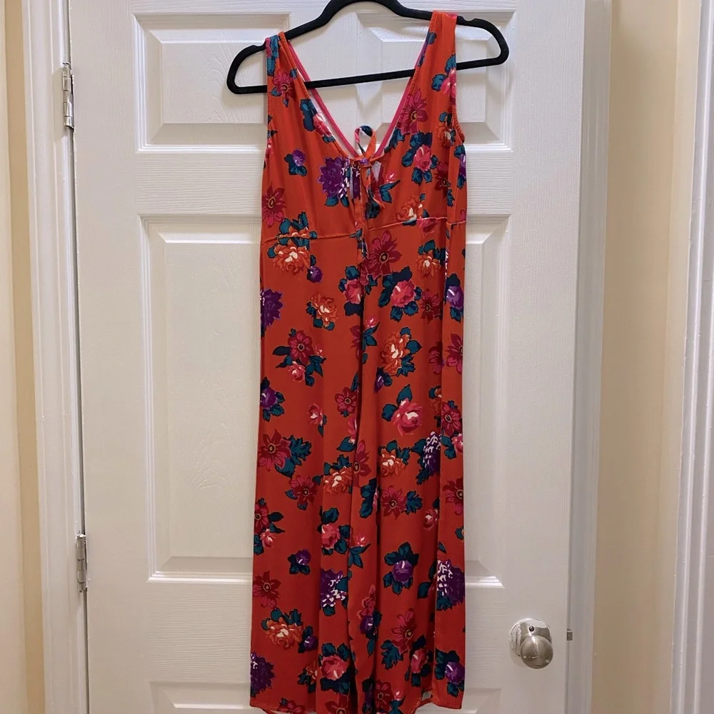 Anthropologie Floreat Red Rose Floral Wide Leg V-neck jumpsuit - Picture 5 of 7